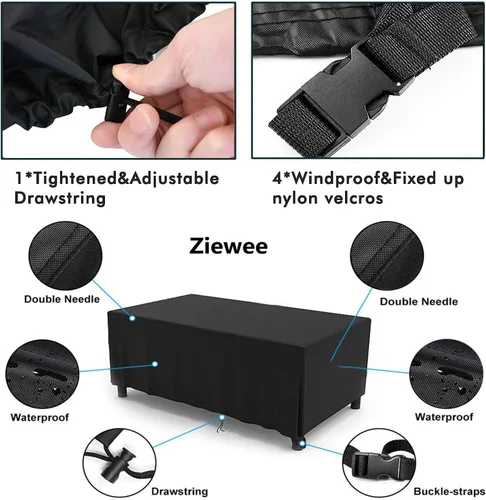 Miniatura 3 de Fundas para muebles de patio al aire libre, impermeables, 600D, rectangular, juego de mesa y silla, a prueba de viento, polvo, anti-UV, duradera