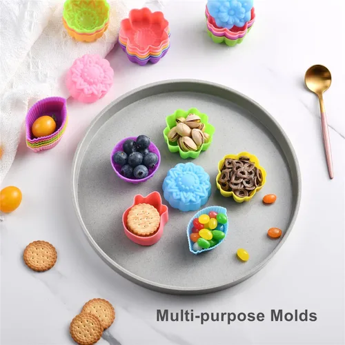 Miniatura 5 de 36 forros de silicona para cupcakes, tazas para hornear con múltiples formas de flores, moldes de silicona reutilizables de tamaño mini de 2 pulgadas