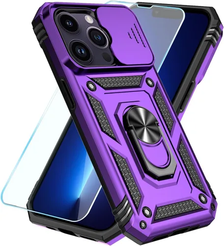 Miniatura 38 de SunStory Funda compatible con iPhone 12 Pro Max con protector de pantalla HD, cubierta de cámara deslizante y soporte de anillo giratorio
