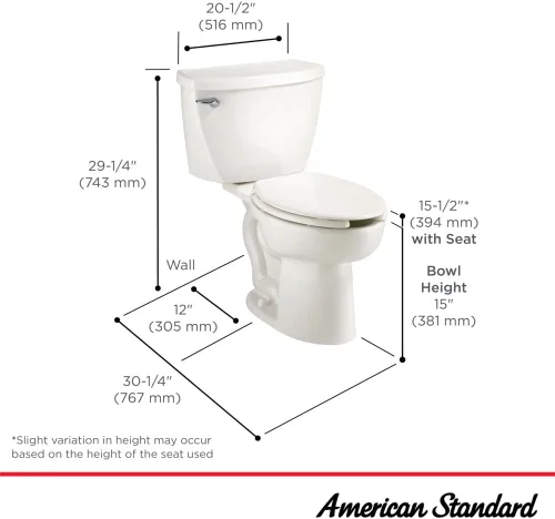 Miniatura 4 de American Standard 2462016.020 Cadet Asistente de presión de dos piezas con inodoro áspero de 12 pulgadas, parte delantera alargada, 1.6 GPF