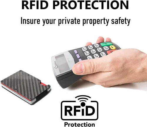 Miniatura 4 de Cartera de fibra de carbono soporte para tarjeta de crédito con bloqueo RFID clip de dinero minimalista delgado para hombres y mujeres negro