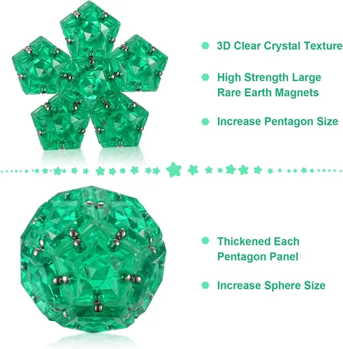 Miniatura 3 de Esfera antiestrés magnética - Bolas magnéticas de pentágonos - Juego de 12 piezas - Verde cristal - Juguete de imanes antiestrés - Creatividad más