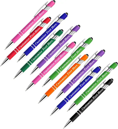 Bolígrafos personalizados a granel con punta de lápiz capacitivo, 12 bolígrafos personalizados con logotipo de mensaje con nombre, bolígrafos de