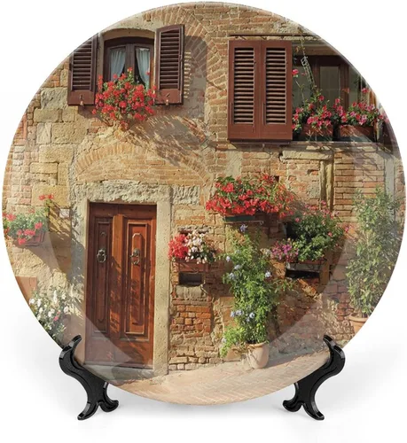 Miniatura 8 de Plato decorativo de 6 pulgadas, cerámica toscana, antigua calle italiana en pequeña ciudad provincial de Italia, placa de exhibición europea hecha a