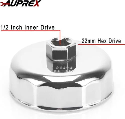 Miniatura 5 de AUPREX Llave de filtro de aceite de aluminio para Toyota Camry, Lexus, Tundra, 4Runner, Highlander, RAV4 y más, 64mm 14 estrías, negro
