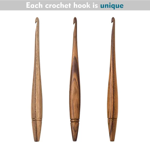 Miniatura 4 de Ommi - Ganchos de ganchillo con mango ergonómico, gancho de ganchillo de madera de teca hecho a mano de 7 pulgadas, aguja de tejer, tejido de hilo