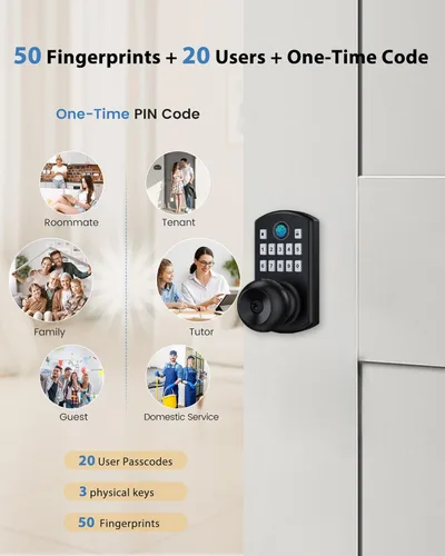 Miniatura 4 de Hidalife Pomo de puerta inteligente con teclado, cerradura de puerta de entrada sin llave de huellas dactilares para puerta delantera, modo de paso