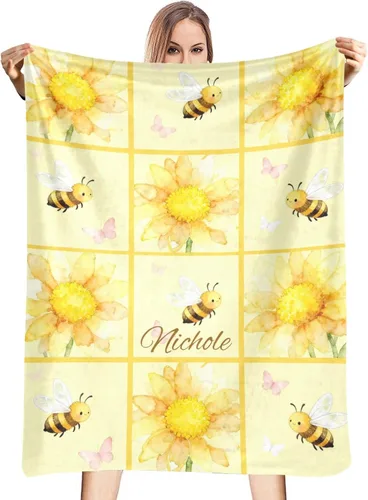 Manta de bebé personalizada con diseño floral de girasoles para niñas y niños, manta suave y cálida para recién nacidos, 30 x 40 pulgadas, 30 x 40