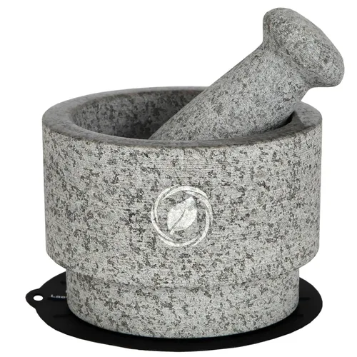 Miniatura 7 de Laevo Juego grande de mortero y mortero - Molinillo de especias de piedra de granito negro, capacidad de 2.1 tazas, 5.5 pulgadas - Molcajete Mármol