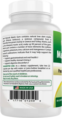 Miniatura 7 de Best Naturals Paquete de 2 cápsulas de masilla de 500 mg – 60 unidades – (sin OGM) (sin gluten) – Promueve la salud saludable del estómago