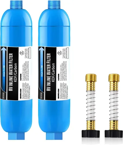 Lifefilter Filtro de agua en línea RV con protector de manguera flexible, certificado NSF, reduce el cloro, mal sabor, olor para vehículos