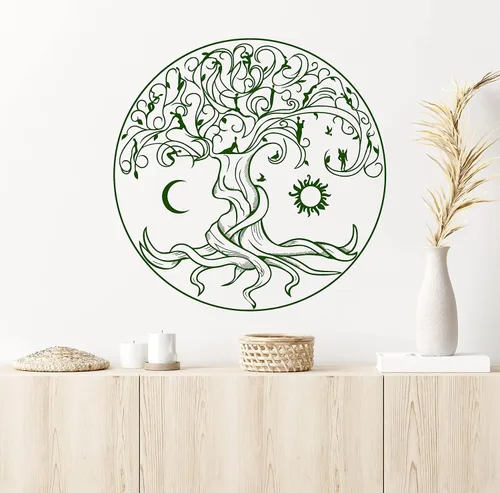 Miniatura 3 de Vinilo adhesivo para pared, diseño celta del árbol de la vida, símbolo, naturaleza, hadas, sol y luna, decoración grande (1359ig)