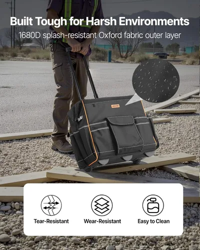 Miniatura 3 de VEVOR Bolsa de herramientas rodante de 18", capacidad de carga de 110 lbs, 25 bolsillos, bolsa de herramientas rodante resistente con mango