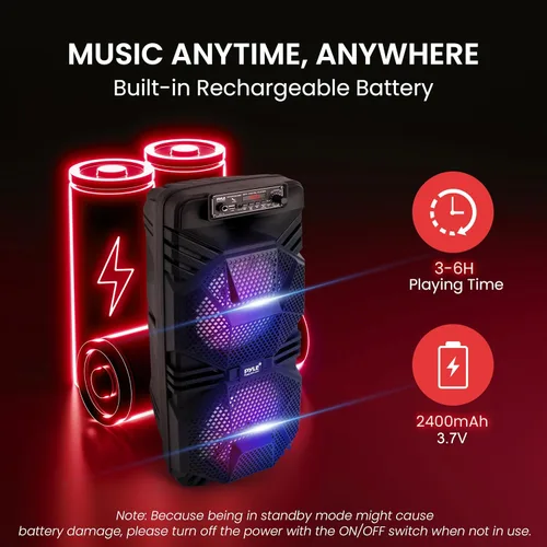 Miniatura 5 de Pyle Sistema de altavoces PA Bluetooth – Altavoz Bluetooth recargable de 600 W para exteriores, sistema PA portátil con subwoofer dual de 8