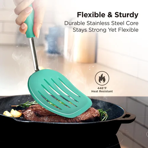 Miniatura 4 de Kitchen Mama WaltzGrip - Espátula de silicona platino para panqueques: resistente al calor, flexible, núcleo de acero inoxidable, antiadherente