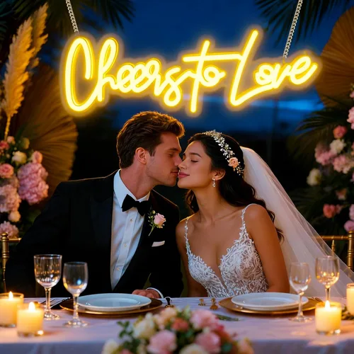 Miniatura 7 de Letrero de neón grande con texto en inglés "Cheers to Love", letrero de neón con interruptor de atenuación, letrero LED reutilizable para telón