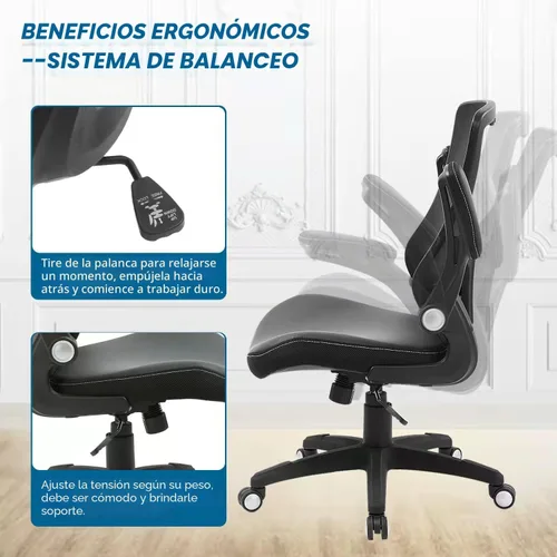 Miniatura 8 de Silla de oficina ergonómica, silla de escritorio de piel sintética para computadora, silla de oficina en casa, respaldo de malla giratoria, soporte