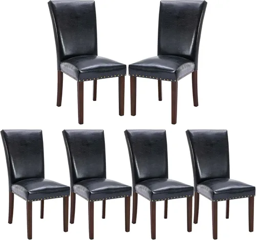 Miniatura 19 de COLAMY Juego de 6 sillas de comedor tapizadas Parsons, sillas laterales de tela para comedor y cocina con ribete de tachuelas y patas de madera