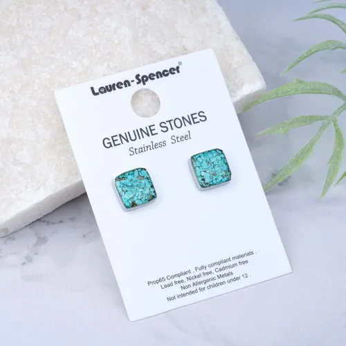 Miniatura 7 de Lauren-Spencer Aretes cuadrados de piedra preciosa para mujer, delicados aretes de piedra pulida de malaquita y sodalita, hipoalergénicos, aretes