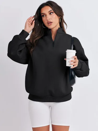 Miniatura 5 de ANRABESS Sudadera de manga larga para mujer, de gran tamaño, con media cremallera, sudadera con capucha Y2K, ropa de otoño a la moda