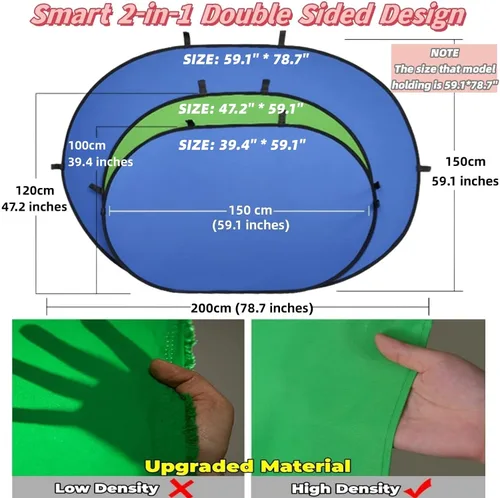Miniatura 2 de Telón de Fondo de Pantalla Verde Azul Doble Cara Plegable con Bolsa de Transporte, Telón de Fondo de Pantalla Verde Desplegable Portátil para Webcam