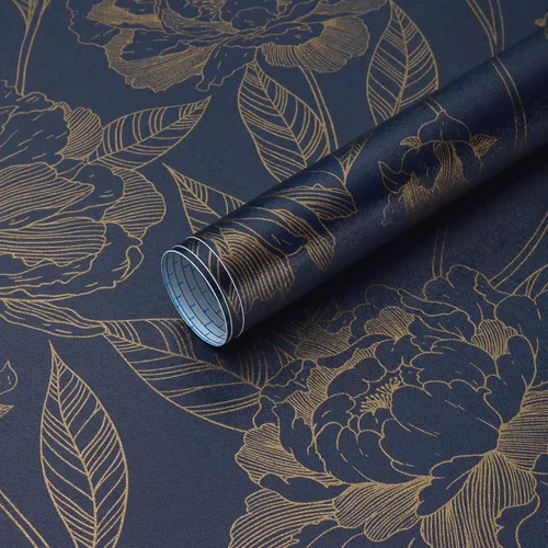 Miniatura 12 de Vinjiasin Papel tapiz bohemio para despegar y pegar, papel de contacto de hojas azules, papel tapiz floral moderno, autoadhesivo, extraíble, papel