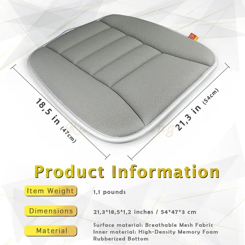 Miniatura 4 de Cojín de Asiento de Automóvil de Espuma Viscoelástica Cojín de Asiento Delgado para Asiento de Automóvil Camión Conductor, 20x18.5x1.2 Pulgadas, Gris