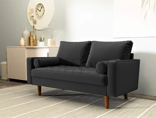 Miniatura 9 de Container Furniture Direct Womble - Asiento tapizado de terciopelo moderno de mediados de siglo con almohadas de cojín, sofá, color azul