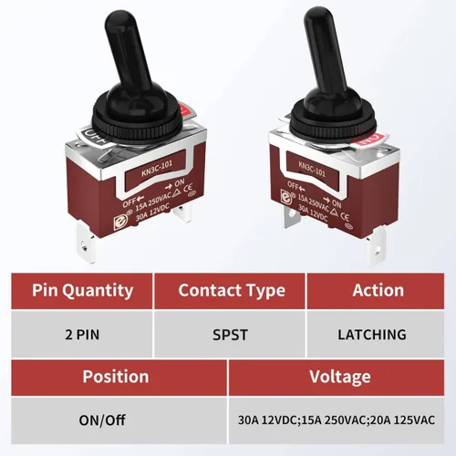 Miniatura 3 de RVBOATPAT Interruptor de palanca impermeable de 12V para barco marino, automóvil, coche, SPST, 2 pines, interruptor de palanca ON/OFF con cubierta