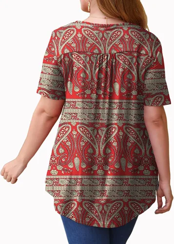 Miniatura 3 de U.Vomade - Blusas de verano con cuello en V, botones, plisadas, acampanadas y de talla extragrande para mujer, talla M - 4X