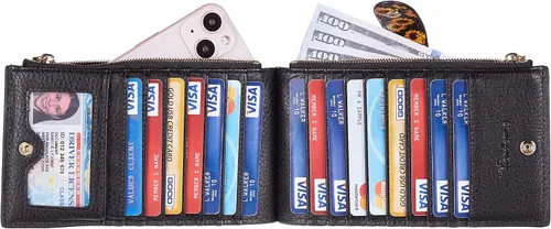 Miniatura 3 de Travelambo Billetera plegable con bloqueo RFID para mujer con bolsillo con cremallera