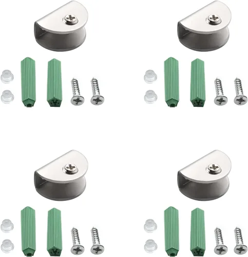 Miniatura 12 de MroMax 12PCS 1.1" x 0.87" x 0.47" (LxWxH) Soporte de estante de vidrio semicírculo ajustable acero inoxidable puerta gabinete clip plateado