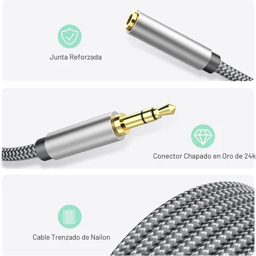 Miniatura 5 de Cable de extensión de auriculares de 10 pies, cable de extensión auxiliar de 0.138 pulgadas macho a hembra, extensor de audio estéreo TRS de 1/8