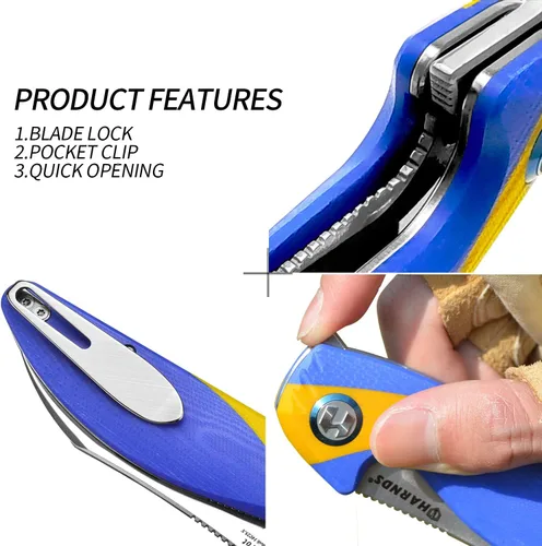 Miniatura 4 de Harnds Parrot - Cuchillo de bolsillo plegable con clip y bloqueo de hoja, cuchillo plegable EDC de 8.4 pulgadas con mango G10 a prueba de sudor