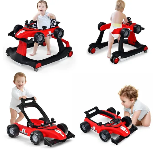 Miniatura 11 de HONEY JOY Andador de bebé 4 en 1, andador de actividad con empuje con 3 alturas ajustables, ruedas suaves con velocidad ajustable, asiento Blanco