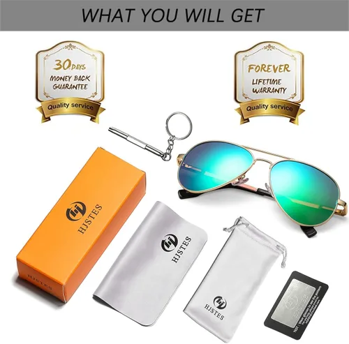 Miniatura 7 de HJSTES Gafas de sol polarizadas de aviador para niñas y niños, gafas clásicas para jóvenes, lentes de protección UV400, 2.047in
