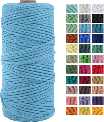 Miniatura 34 de Cuerda de macramé de algodón natural grueso de 3mm x 109 yardas, cuerda de algodón torcido de 4 hebras para macramé suave de color natural hecho a