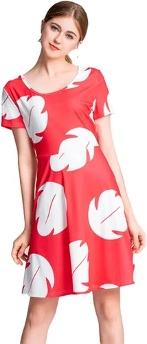 Miniatura 5 de Vestido de cosplay para mujer, vestido rojo de manga corta hasta la rodilla, vestido de fiesta de noche, vestido rojo lilo, Rojo