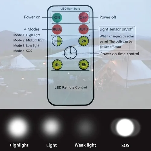 Miniatura 5 de Lámpara solar con control remoto, luces LED portátiles, panel de energía solar, iluminación LED para campamento, tienda de campaña, pesca nocturna