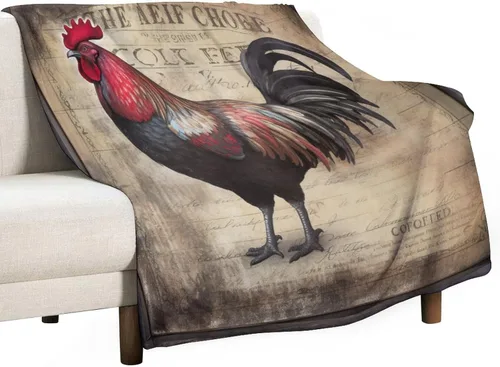 Miniatura 20 de Manta de microfibra suave y acogedora con diseño de gallo rústico en blanco y negro, suave y acogedora manta de microfibra para sofá, cama, oficina