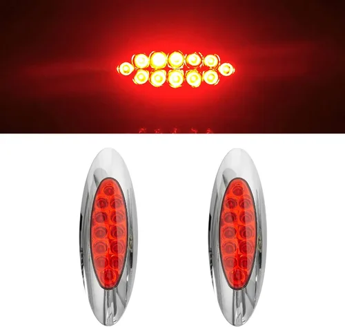 12 luces LED ovaladas cromadas para remolque, luz de marcador lateral de remolque, color rojo, impermeable, luces laterales selladas para camiones,