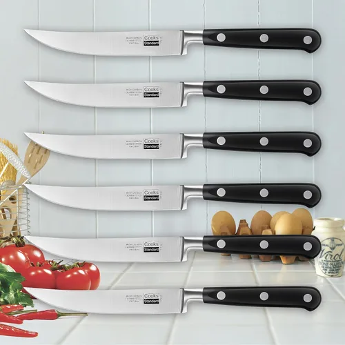 Miniatura 8 de Cooks Standard Juego de cuchillos clásicos para carne, acero inoxidable de alto carbono, mango ergonómico, 6 piezas, color negro