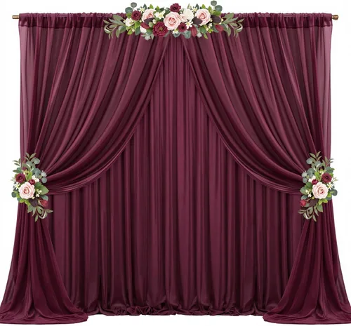Miniatura 41 de Cortinas de fondo azul bebé de 10 pies x 10 pies, tela de gasa chiffon transparente sin arrugas, tela de fondo fotográfico drapeada para arco