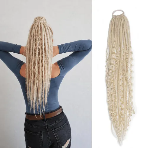 Extensiones de cabello de cola de caballo elásticas mixtas 3 en 1, 24 pulgadas de largo, cola de caballo vikinga trenzada a mano, 1 unidad, rubio
