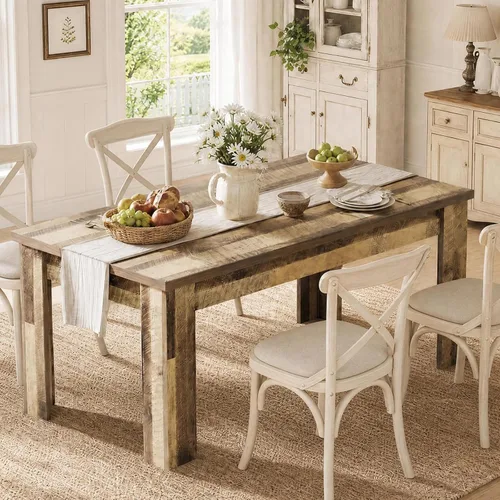 Miniatura 3 de CABIHOME 63" Rectangular Dining Table for 4-6, Farmhouse Large Kitchen Table, Sturdy Frame, 4 Triangular Stable Legs, Thickened Tabletop, Ideal for