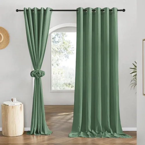 Miniatura 85 de NICETOWN Cortinas de lino natural con textura de lino para dormitorio, mezcla de lino rústica con ojales en la parte superior, semitransparentes