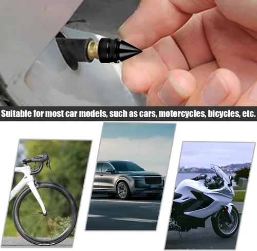 Miniatura 4 de Osilly Tapones para válvulas de neumáticos de automóvil, paquete de 8 tapones de vástago de presión de aire de aleación de aluminio con pinchos, Oro