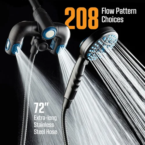 Miniatura 8 de AquaCare Polaris - Sistema combinado de 3 vías con cabezal de ducha y ducha de mano multizona de alta presión de 208 ajustes, mango de acoplamiento