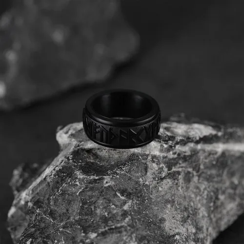 Miniatura 9 de FaithHeart Anillo de runas giratorias vikingas nórdicas de acero inoxidablechapado en oro, anillos giratorios para hombres y mujeres, puede grabado