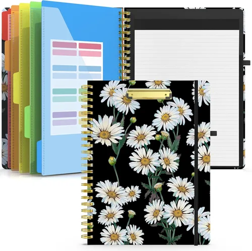 Miniatura 8 de Sooez Folio portapapeles con bloc de notas recargable, carpeta con 10 bolsillos de almacenamiento para tamaño carta, cuaderno portapapeles